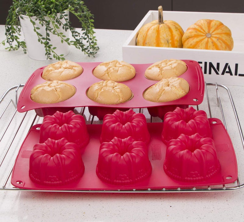 Webake Fancy Fluted Tube Cake Pan Non-stick Silicone Mini Tube Cake Baking Pan Kugelhopf Cake Mold Pack of 2 - Image 4
